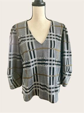 Anthropologie Current Air Plaid Structured Top Womens Size large Menswear Look